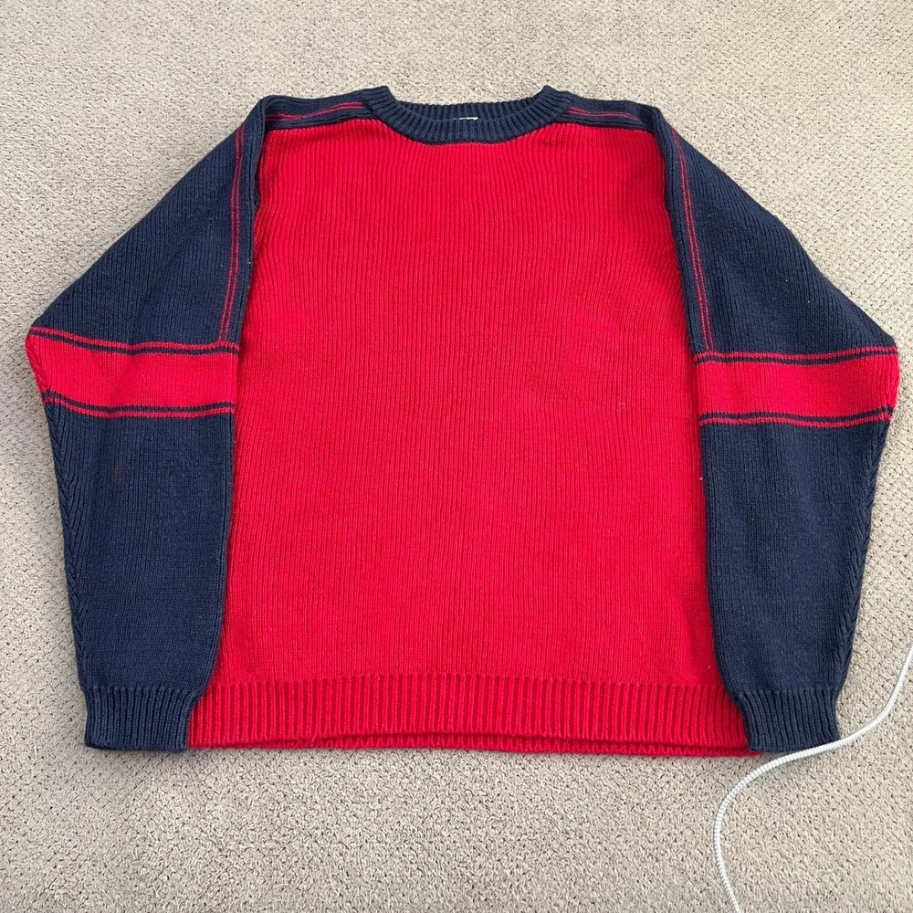 Vintage 1990s Old Navy Red‎ Navy Blue Colorblock Striped Knit Sweater Size 8